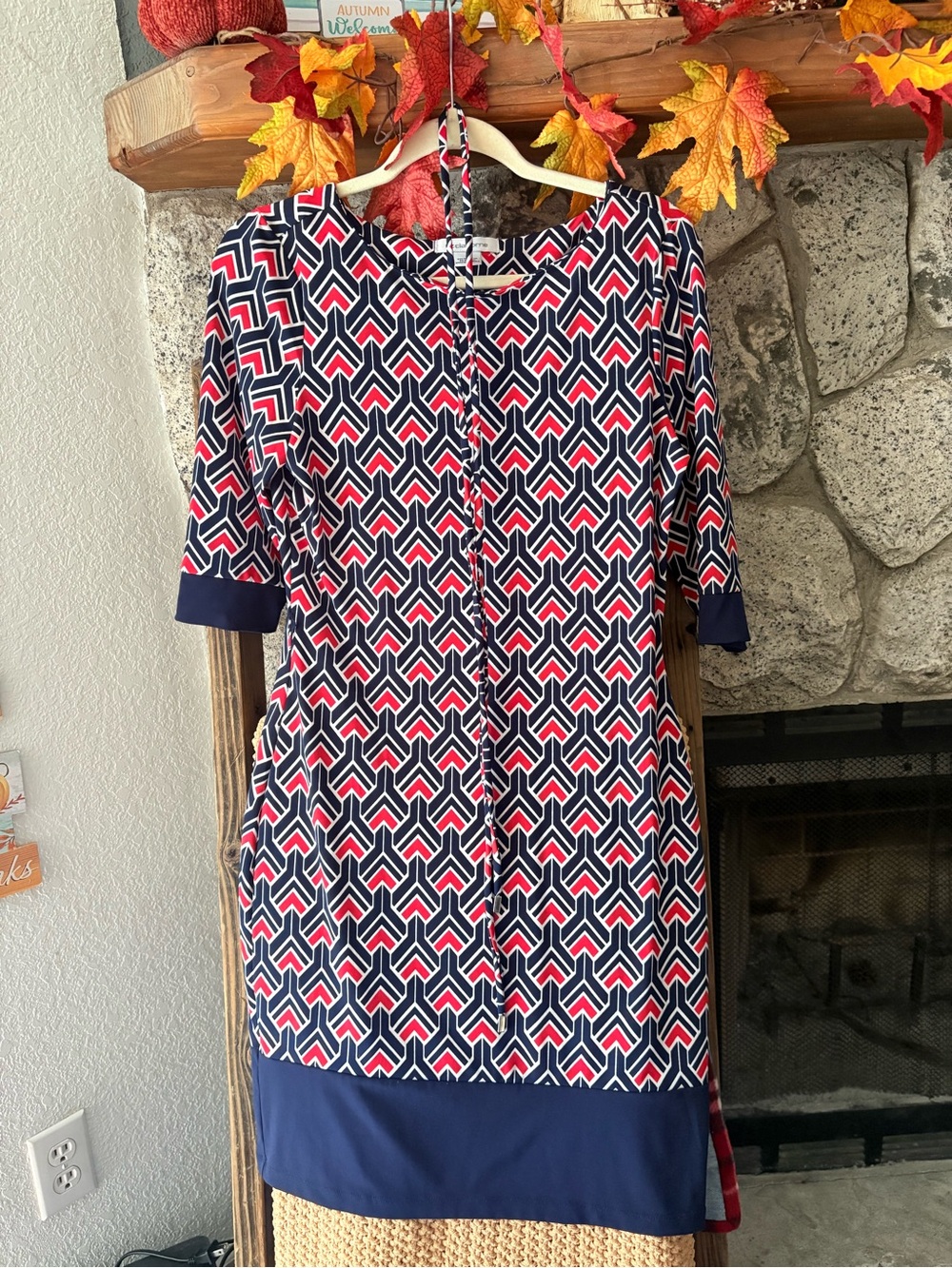 Liz Claiborne Navy, Red & White Geometric Midi Dress